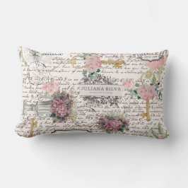 Decorative modern Frenchy newspaper style Floral Lendenkissen