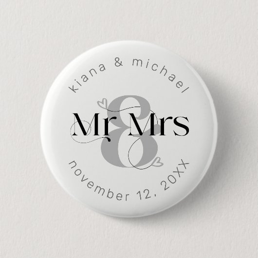 Decorative Modern Wedding Mr. & Mrs. ID887 Button (Vorderseite)