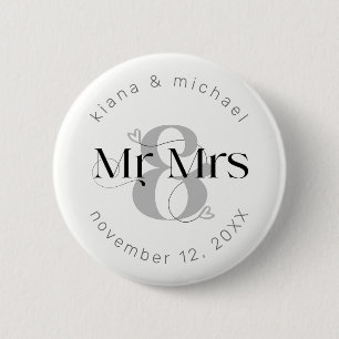 Decorative Modern Wedding Mr. & Mrs. ID887 Button
