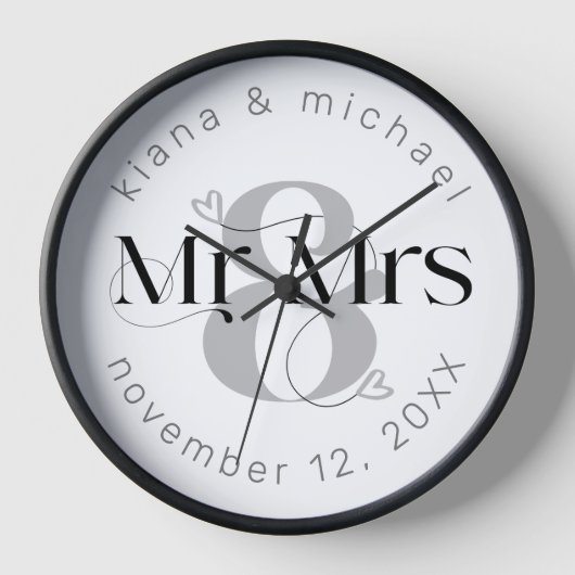 Decorative Modern Wedding Mr. & Mrs. ID887 Uhr (Vorderseite)