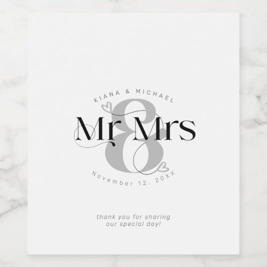 Decorative Modern Wedding Mr. & Mrs. ID887 Weinetikett (Einzelnes Label)