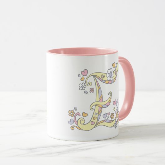 Decorative Monogram E Herz und Blume Tasse (VorderseiteRechts)