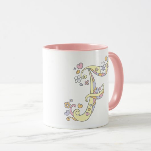 Decorative Monogram F herzen und Blume Tasse (VorderseiteRechts)