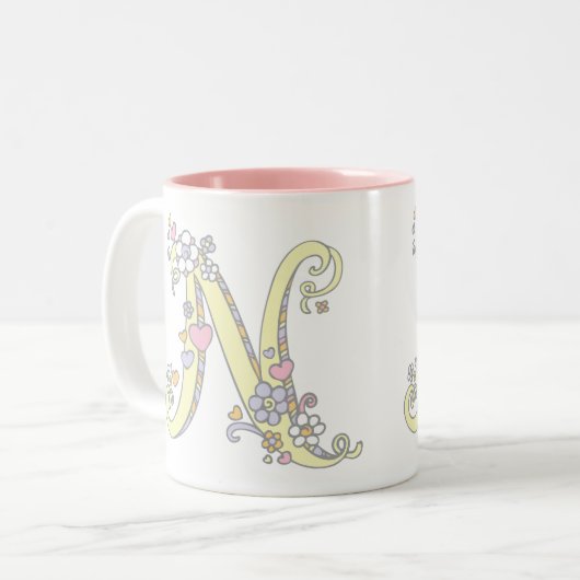 Decorative Monogram N herzen Blume Kunst Tasse (Vorderseite Links)