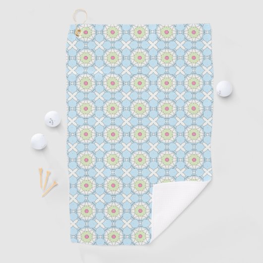 Decorative pastel blue geometric patterned golfhandtuch (Insitu)