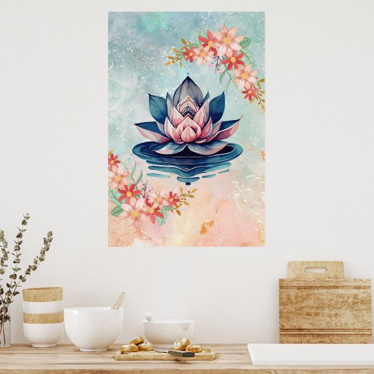 Decorative Pink Green Purity Lotus Poster (Küche)