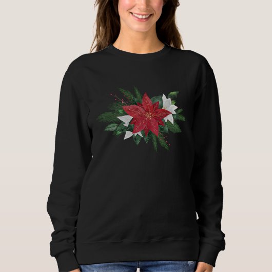 Decorative Poinsettia Traditional Red Christmas Fl Sweatshirt (Vorderseite)