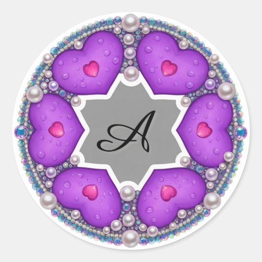 Decorative Purple Heart Ring Frame Runder Aufkleber (Vorderseite)