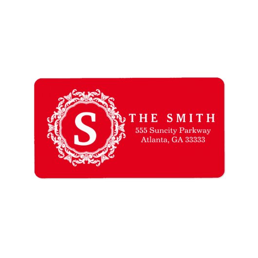 Decorative Rahmen Monogram Red Christmas Adressaufkleber (Vorne)