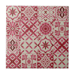 Decorative Red Azulejo Tile Patchwork Pattern Fliese