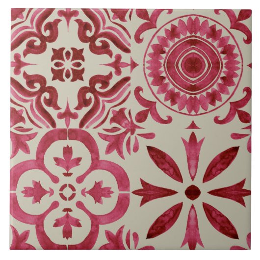 Decorative Red Azulejo Tile Patchwork Pattern Fliese (Vorderseite)