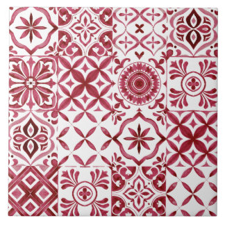 Decorative Red Azulejo Tile Patchwork Pattern Fliese