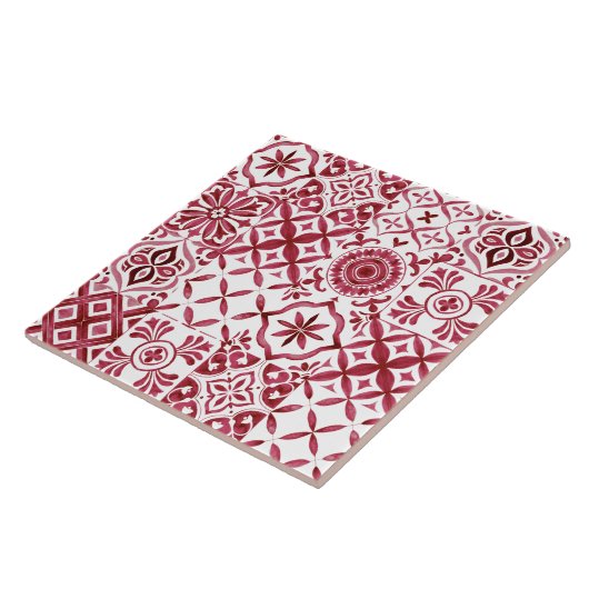 Decorative Red Azulejo Tile Patchwork Pattern Fliese (Seite)