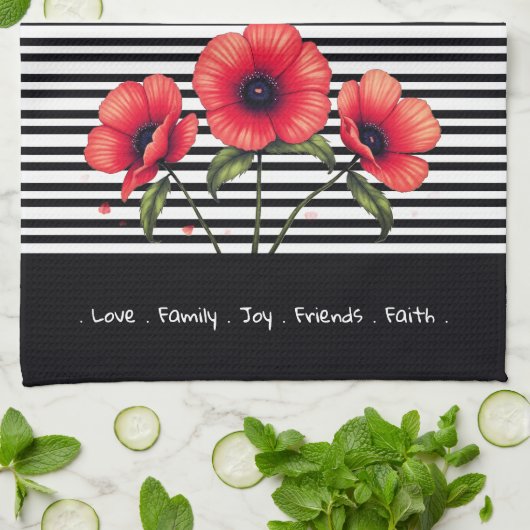 Decorative Red Floral Geschirrtuch (Gefaltet)