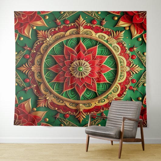 Decorative Red Green Holiday Backdrop Wandteppich (Beispiel (Horizontal))