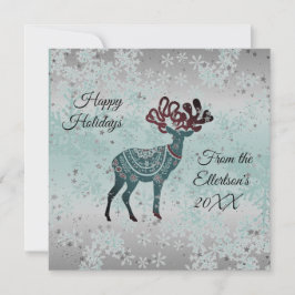 Decorative Reindeer Christmas Snowflakes Karte