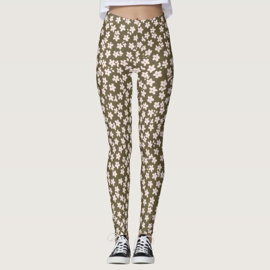 Decorative Retro Japanese Floral Pattern Leggings (Vorderseite)