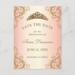 Decorative Rose Gold Quinceanera Save the Date Postkarte