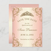 Decorative Rose Gold Quinceanera Save the Date Postkarte (Vorne/Hinten)