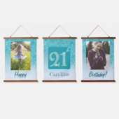 Decorative Teal Glitter 2 Photos 21st Birthday Wandteppich Mit Holzrahmen (Dreifach)