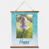 Decorative Teal Glitter 2 Photos 21st Birthday Wandteppich Mit Holzrahmen (Vorderseite)