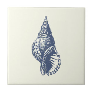 Decorative Vintag Blue Seashell on Ivory Fliese