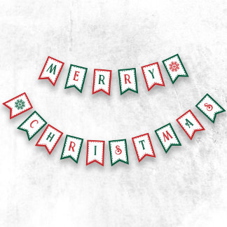 Decorative Vintage Font Snowflakes Merry Christmas Wimpelkette