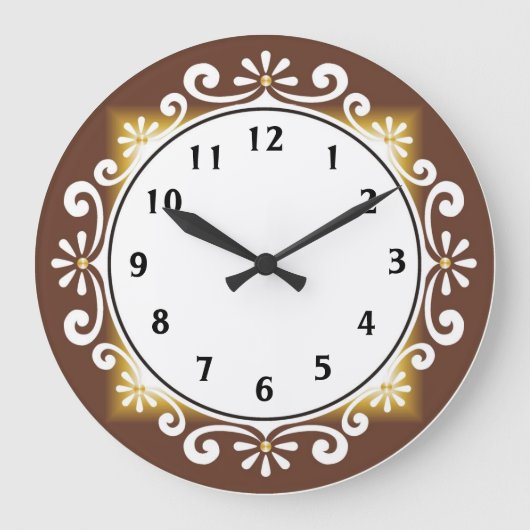 Decorative Wall Clock::Brauner Rahmen Große Wanduhr (Vorderseite)