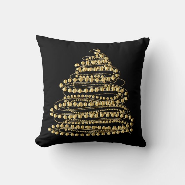 Decorative Weihnachts Gold Glitzer Tree Black Thro Kissen (Vorderseite)