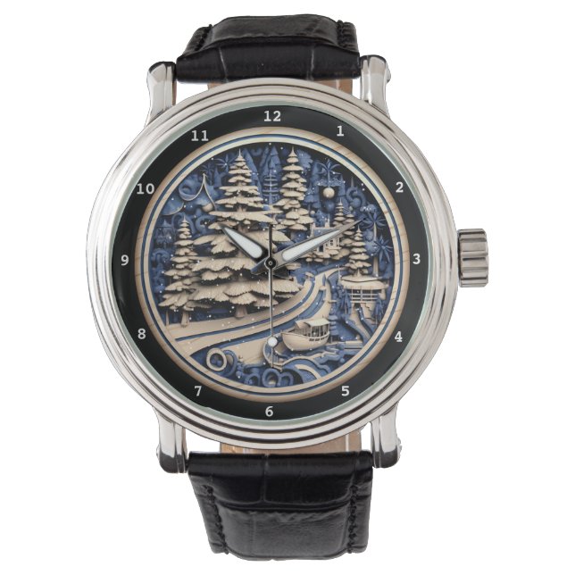 Decorative Winter Scene with Festive Touch Armbanduhr (Vorderseite)