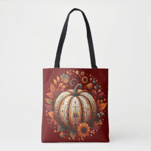 Decorativer Halloween-Kürbis mit Blätter-Blume Tasche