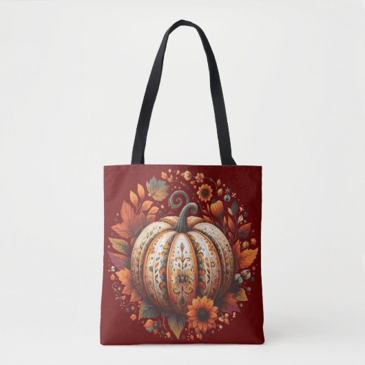 Decorativer Halloween-Kürbis mit Blätter-Blume Tasche (Vorderseite)