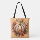 Decorativer Halloween-Kürbis mit Blätter-Blume Tasche (Rückseite)