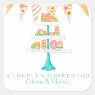 Décorée Macarons Pâtisserie Bunting Couples Dusche Quadratischer Aufkleber