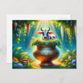 Decorierte Kuh in Pongal Pot Postkarte (Vorne/Hinten)