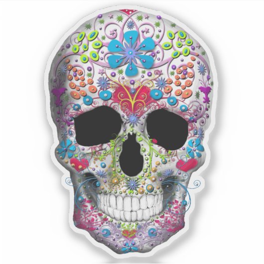 Decorierter Schädel Aufkleber (Vorderseite)