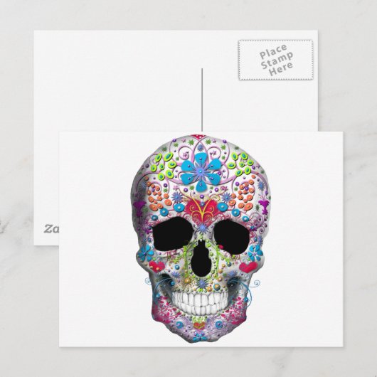 Decorierter Schädel Postkarte (Vorne/Hinten)