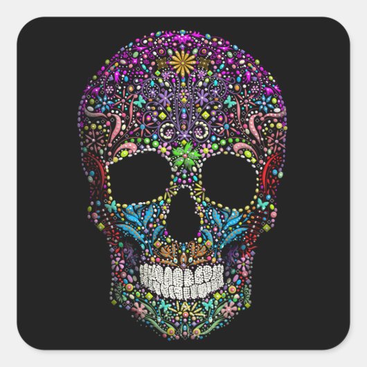 Decorierter Schädel Quadratischer Aufkleber (Vorderseite)