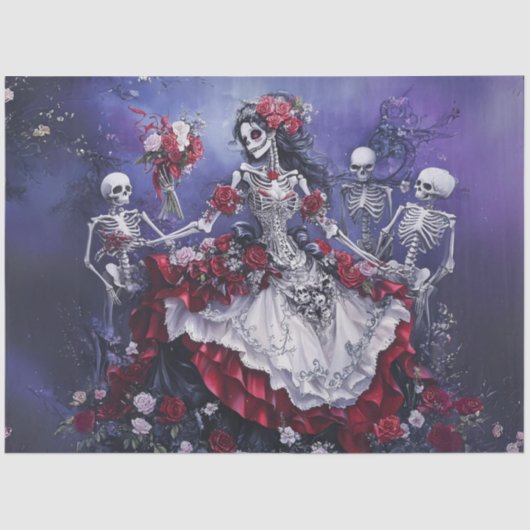 Decouapge Gothic Elegante Dancer White Red Dress Seidenpapier (Vorderseite)