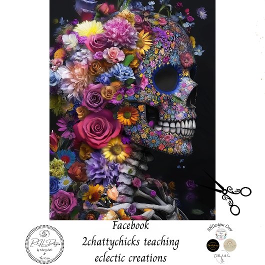 Decoupag3 Skull-Bright-Blume Mixed Media Seidenpapier