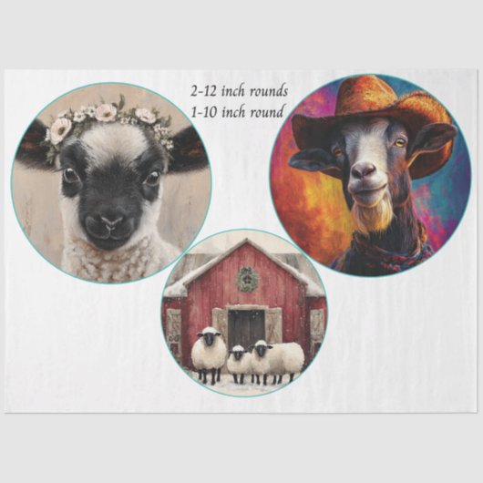 Decoupage 12 & 10" Round Farm Animals Seidenpapier (Vorderseite)