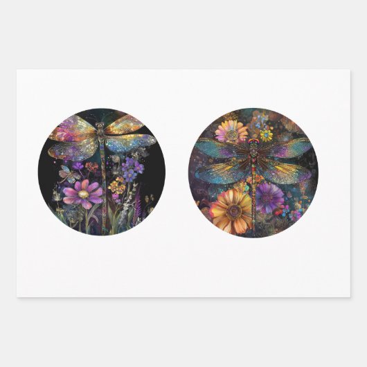 Decoupage 12" Circle Rounds Dragonfly Floral Geschenkpapier Set (Vorderseite 2)