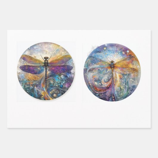 Decoupage 12" Circular Rounds Dragonflies Geschenkpapier Set (Vorderseite)