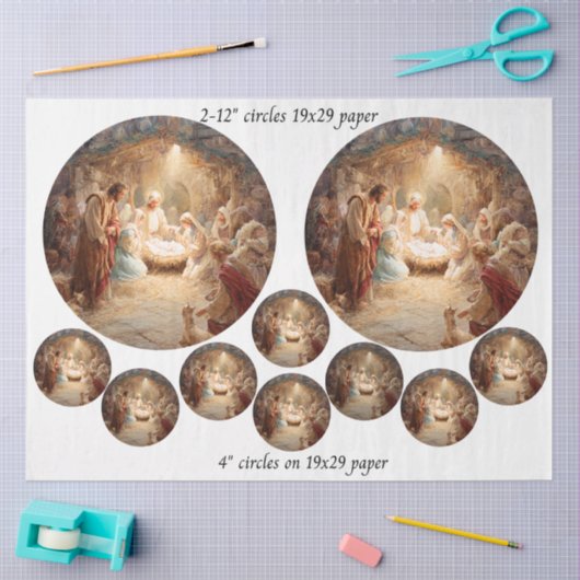 Decoupage 12" Nativity Scene Circles & 8 Coasters  Seidenpapier (Basteln)