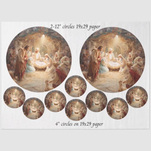 Decoupage 12" Nativity Scene Circles & 8 Coasters  Seidenpapier (Vorderseite)