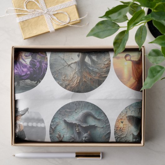 Decoupage 12 Witch Coaster Set 4" Circle Designs  Seidenpapier (Geschenk)