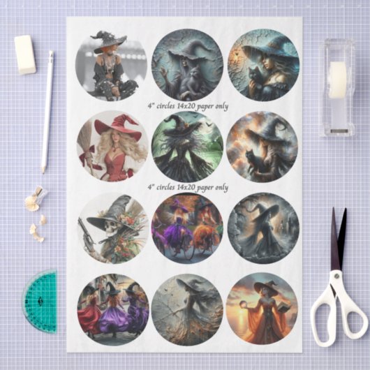 Decoupage 12 Witch Coaster Set 4" Circle Designs  Seidenpapier (Handwerk)