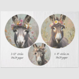 Decoupage 2-12" Circle & 8" Whimsical Donkey Trio Seidenpapier