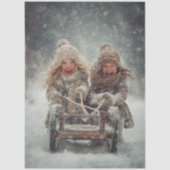 Decoupage 2 Children Laughing & Sledding Snow Fall Seidenpapier (Vorderseite)