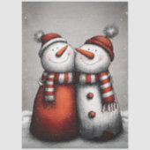 Decoupage 2 Schneemänner rote gestreifte Schals Wi Seidenpapier (Vorderseite)